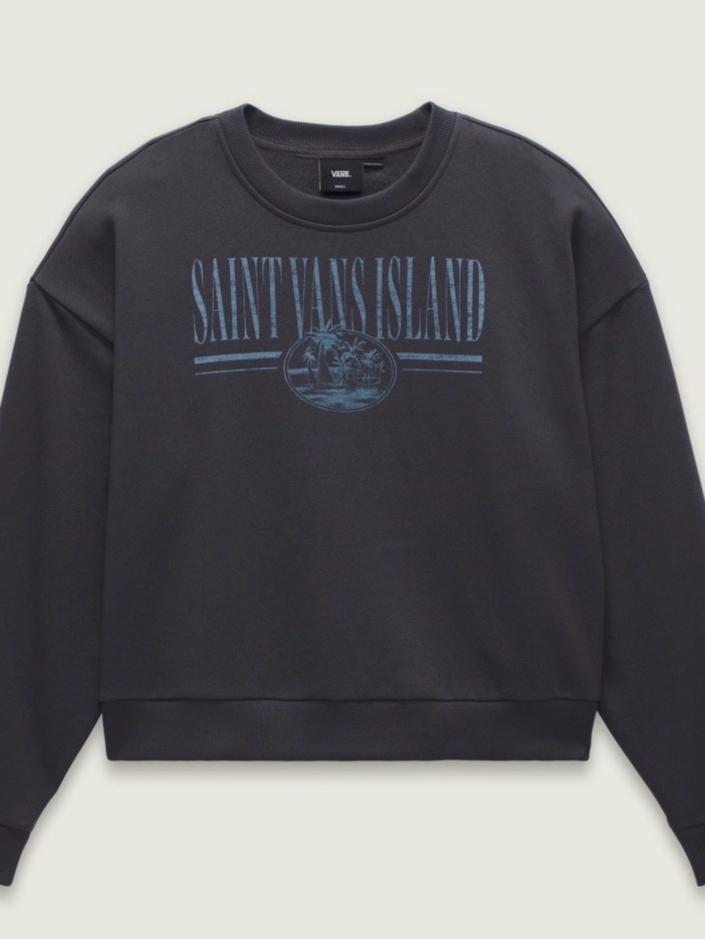Vans Black Crewneck Sweatshirt with Blue 'Saint Vans Island' Graphic
